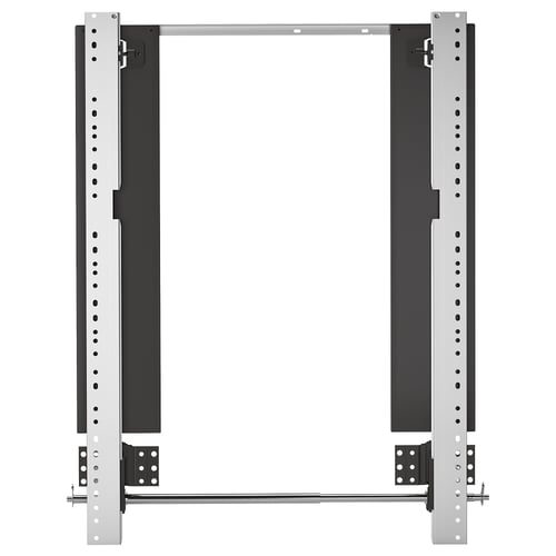 BEHJÄLPLIG beugel: robuust metalen frame, zwart en zilver, verstelbare armen, wandmontage.
