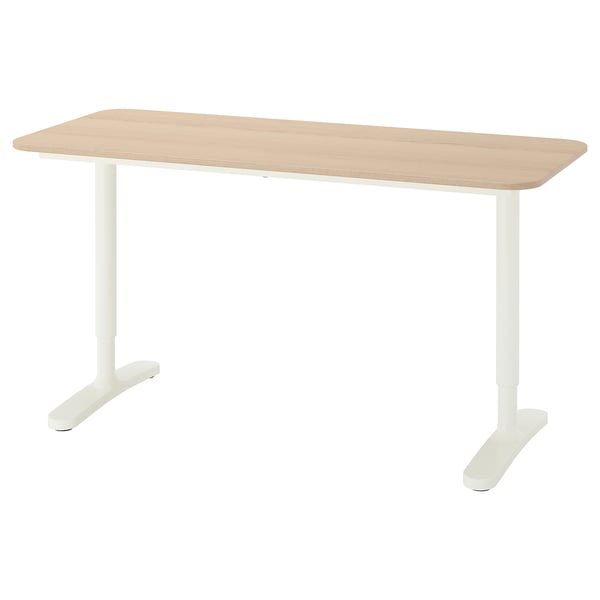 BEKANT bureau, wit gelazuurd eikenfineer/wit, 140x60 cm - IKEA