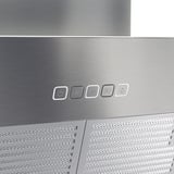 Roestvrijstalen kap met led-bediening en filters.