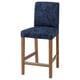 Blauwe barkruk met paisleyprint. Houten poten, metalen frame. Vierkante zitting, gebogen rugleuning. Comfortabel.