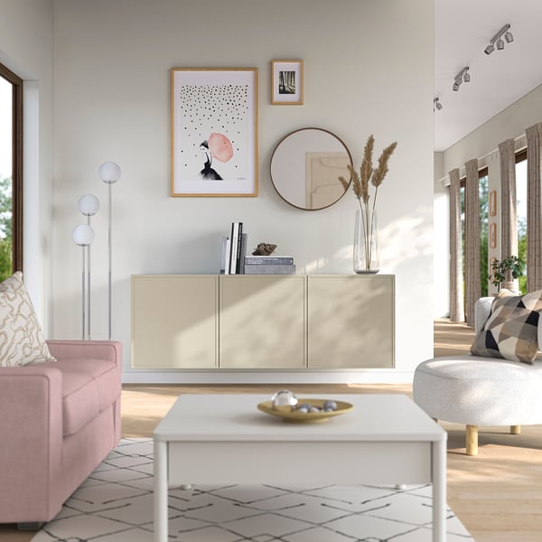 BESTÅ Kastcombinatie wand, wit/Krukmakare beige, 180x42x64 cm