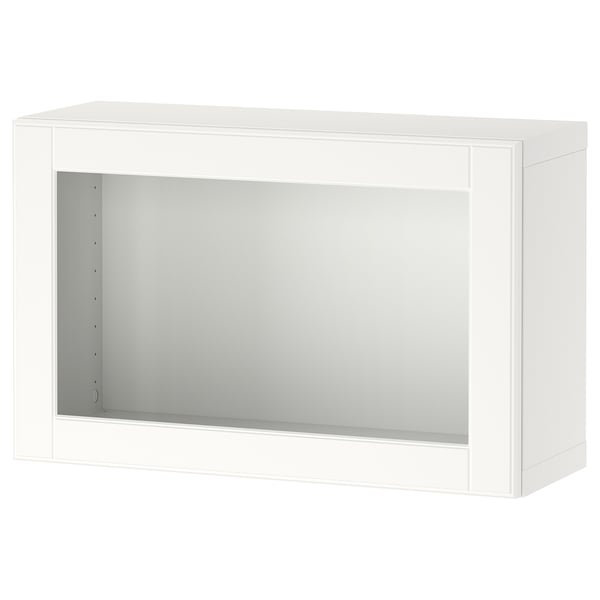 Witte BESTÅ kast, minimalistisch design. Rechthoekige vorm, open voorkant, past bij wandopslag.