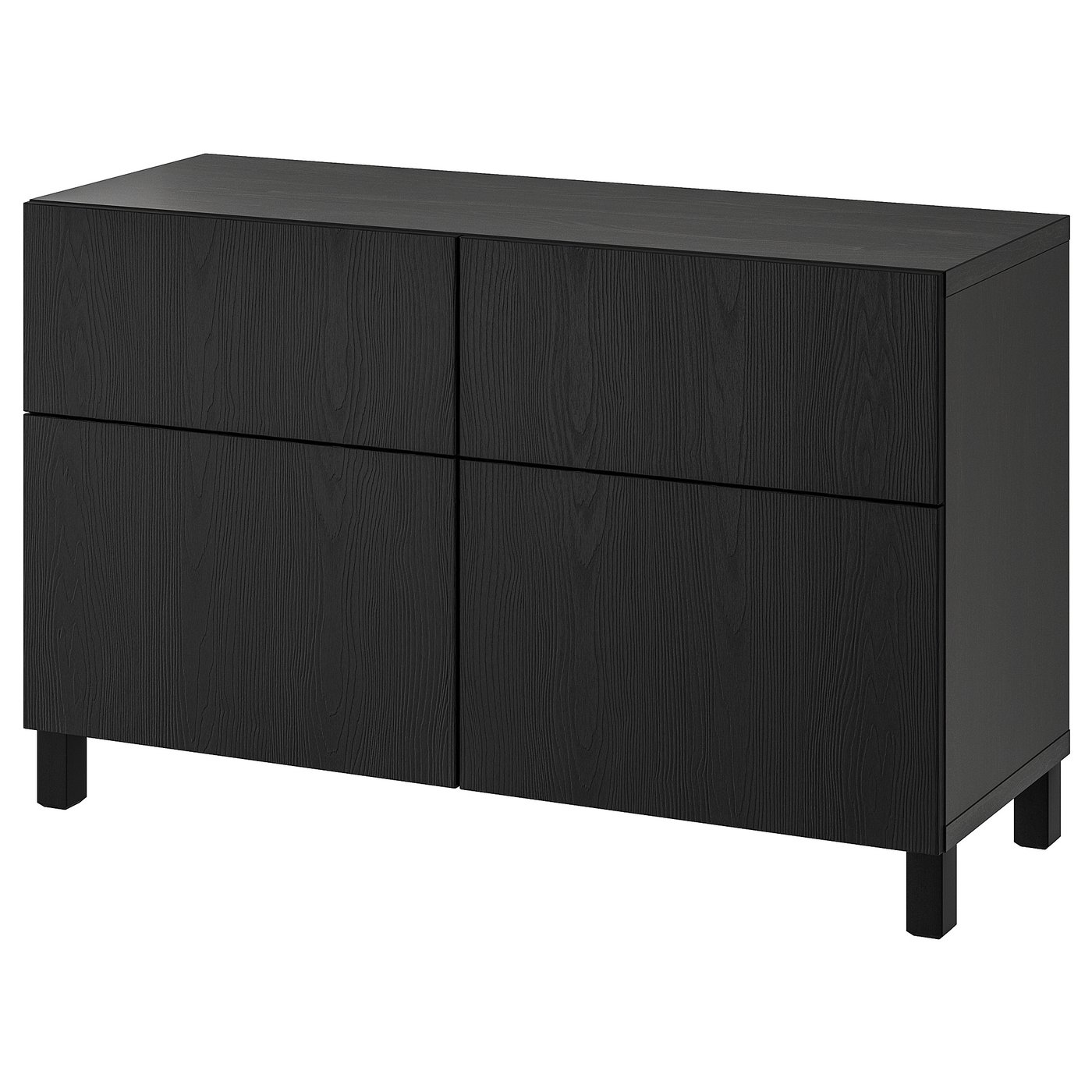 BESTÅ opbergcombi met deuren/lades, zwartbruin/Timmerviken/Stubbarp zwart, 120x42x74 cm