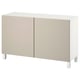 BESTÅ dressoir, beige en wit, rechthoekige vorm, twee deuren, vier poten.