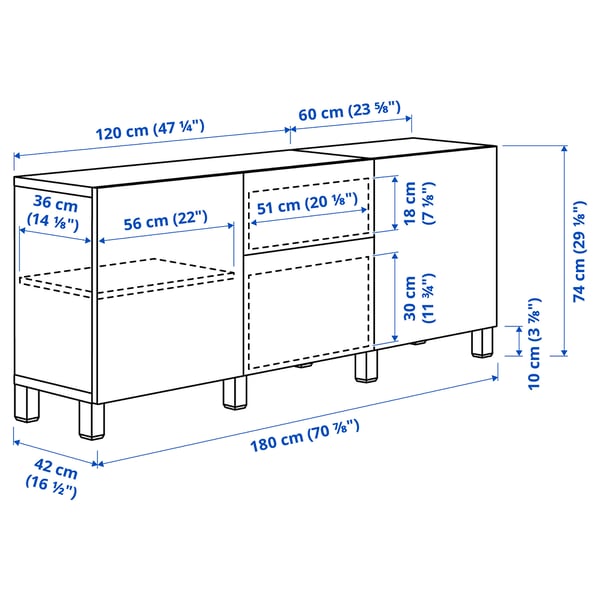 met lades, BESTÅ, wit, 180x42x74 cm - IKEA