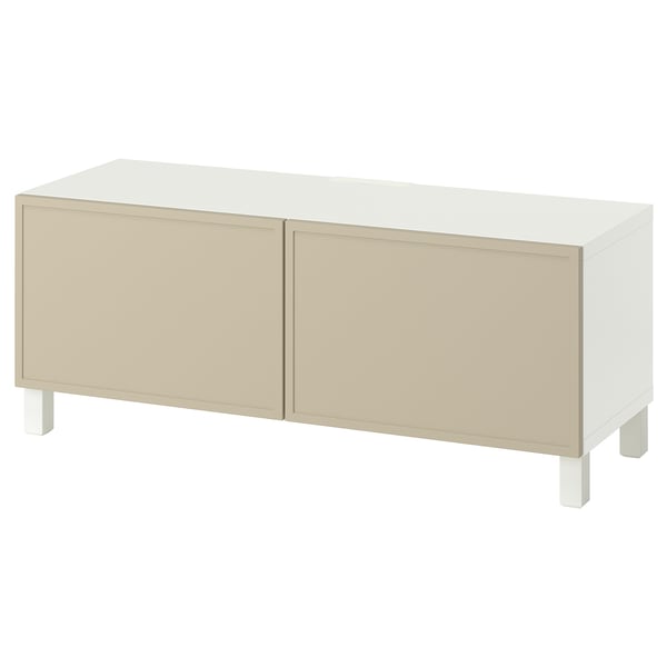 BESTÅ Tv-meubel met deuren, wit/Krukmakare beige, 120x42x48 cm