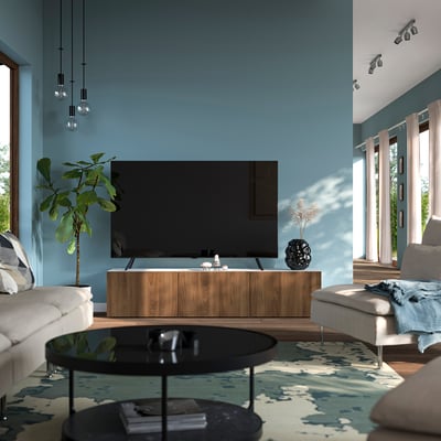 BESTÅ Tv-meubel met deuren, wit Lappviken/bruin walnootpatroon, 180x42x38 cm