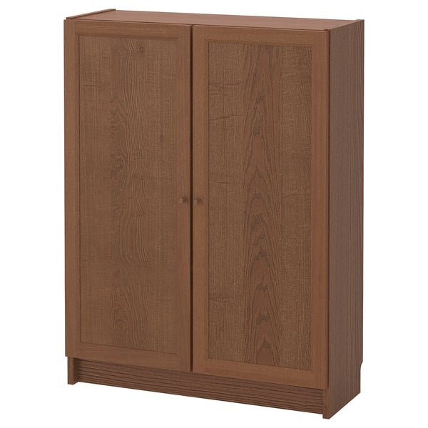Billy Oxberg Boekenkast Met Deuren Bruin Essenfineer 80x30x106 Cm Ikea