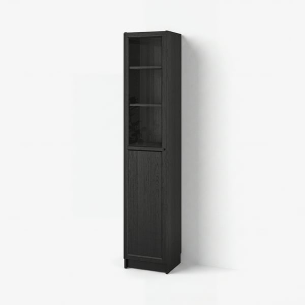 BILLY / OXBERG Boekenkast paneel-/vitrinedeur, zwart eikenpatroon, 40x41x202 cm