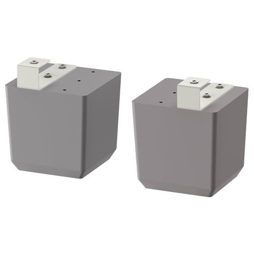 Twee grijze vierkante meubelpoten met verstelbare poten, strak design.