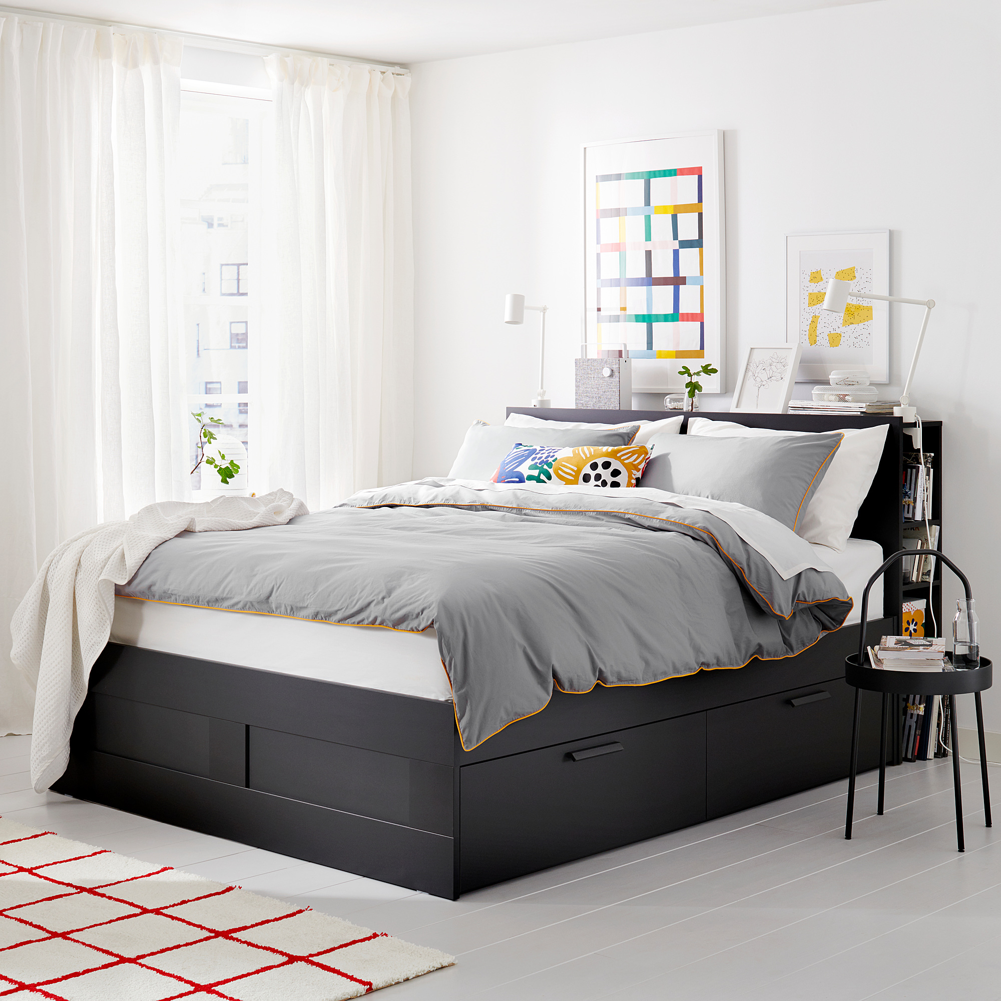 BRIMNES Bedframe met opberger en bedeinde, zwart, 140x200 cm IKEA