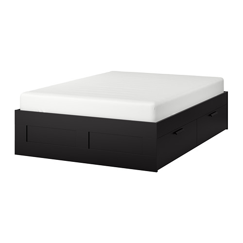 BRIMNES Bedframe met opberglades 160x200 cm, Luröy, zwart IKEA