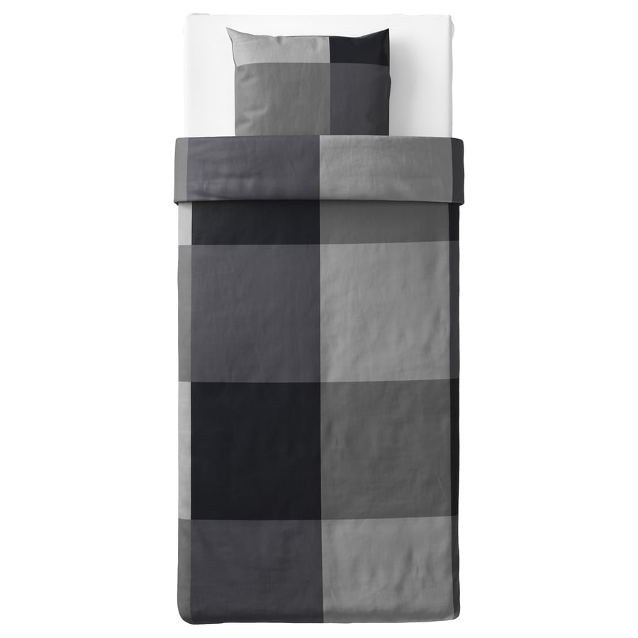 BRUNKRISSLA dekbedovertrek en kussensloop, zwart, 140x200/60x70 cm - IKEA