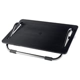 Een DAGOTTO zwarte voetsteun met een gestructureerd platform, verchroomd stalen frame en rubberen voetjes voor stabiliteit.