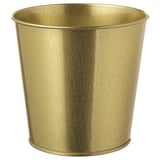 Ronde gouden messingkleurige metalen plantenbak met gladde randen.