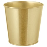 Toont een gouden metalen plantenbak genaamd DAIDAI. Het is cilindrisch met een glad oppervlak, perfect voor kamerplanten.