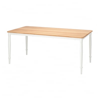 DANDERYD rechthoekige eettafel, licht houten blad, witte poten.