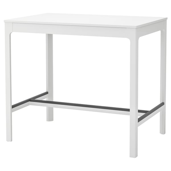 Een witte EKEDALEN bartafel met een rechthoekig blad en metalen poten.