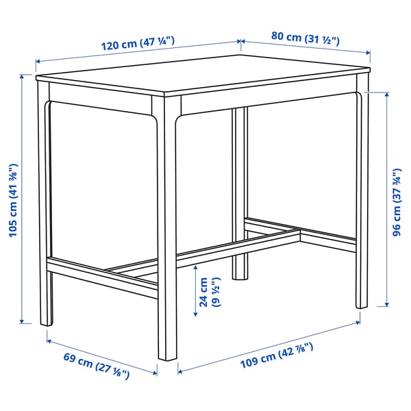 Afleiding Rode datum Extreem Bartafel, EKEDALEN, wit, 120x80x105 cm - IKEA