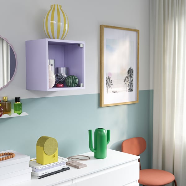 EKET Bovenkast met vitrinedeur, bleekpaars, 35x25x35 cm