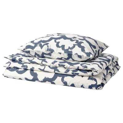 EKPURPURMAL beddengoedset: blauwgrijs, abstract wolkenpatroon, gevouwen met kussensloop, milieuvriendelijke katoen-polyester mix.