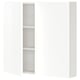 Witte wandkast met glanzende afwerking en twee planken voor opslag.