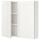 Optie: Een witte ENHET wandkast met twee open planken en twee gesloten deuren, met een strak, minimalistisch design met vierkante randen en een gladde afwerking.