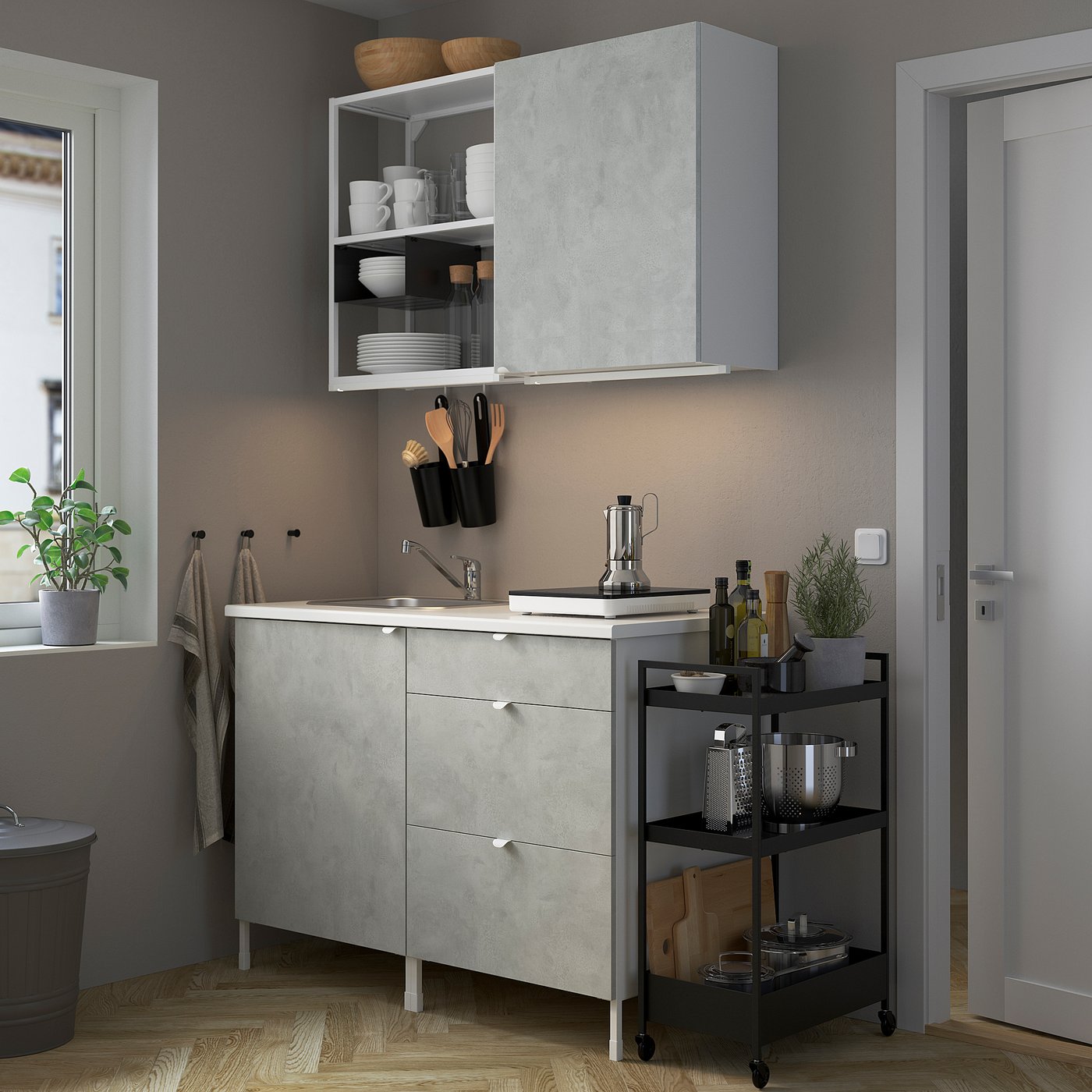 enhet keuken wit betonpatroon ikea