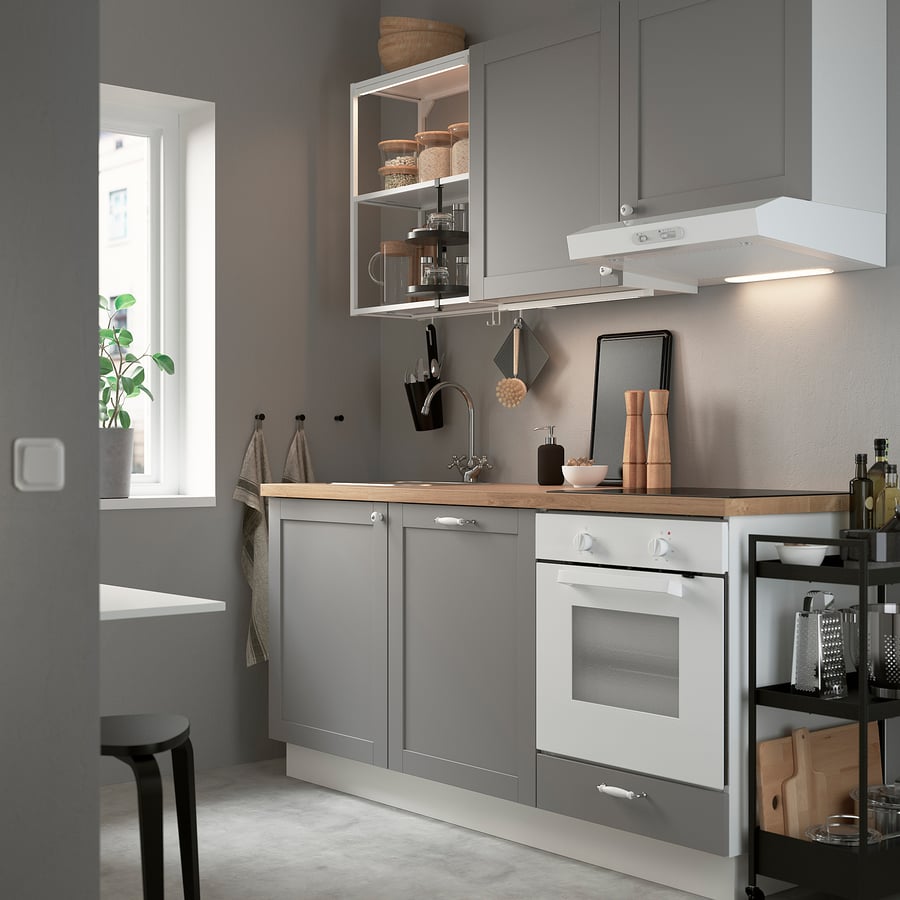 ENHET Keuken, wit/grijs frame, 183x63.5x222 cm - IKEA