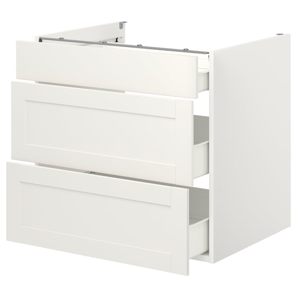 ENHET witte kast; Drie lades, modern design, strakke witte afwerking.