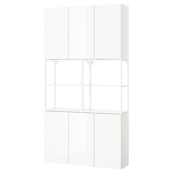 Een witte ENHET opberger, een combinatie van open en gesloten opbergruimte met een glanzende afwerking.