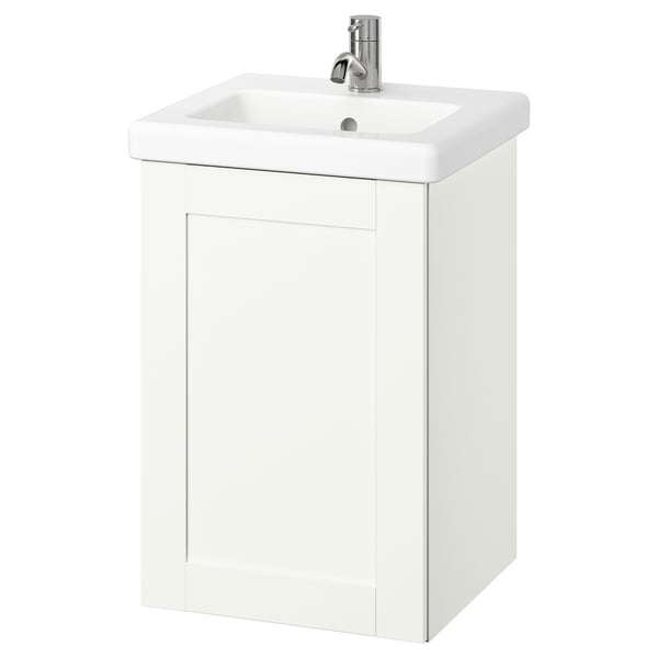 ENHET wit badkamermeubel met wastafel en eengreeps mengkraan, strak modern design.