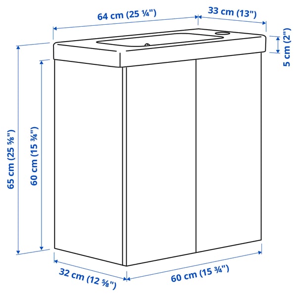 ENHET / TVÄLLEN Wastafel met deuren/wasbak, wit, 64x33x65 cm