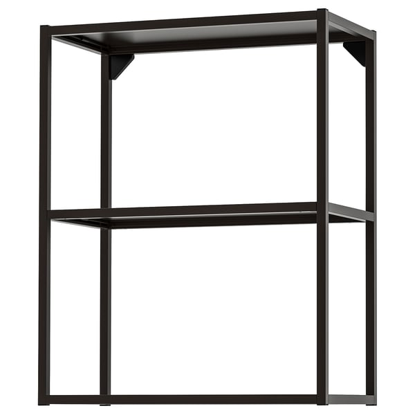 Zwart ENHET metalen opbergmeubel met twee open planken, strak modern design.