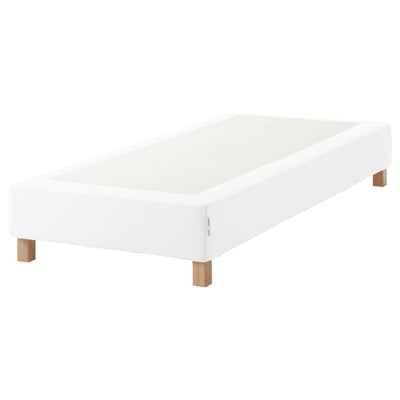 Witte ESPEVÄR bedbodem, gestoffeerd met houten poten, rechthoekig.
