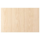 Een lichtgekleurde rechthoekige houten deur. Het is ontworpen met een gladde, natuurlijke houten textuur.