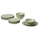 FÄRGKLAR groen 16-delige set - borden, kommen, steengoed, modern minimalistisch design.