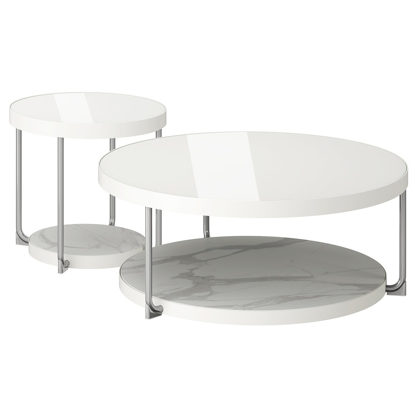 FRÖTORP Salontafel/bijzettafel, set van 2 wit verchroomd/wit glas 88 cm