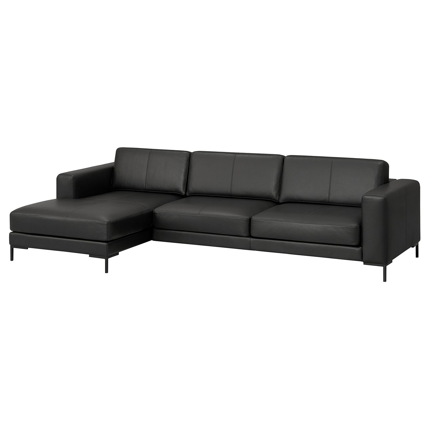 FULLERÖ 4-zitsbank met chaise longue links Grann/zwart/metaal