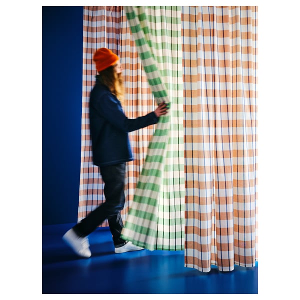 GLANSHAGTORN Gordijn, 1 stuk, groen wit/zwart, 300x300 cm