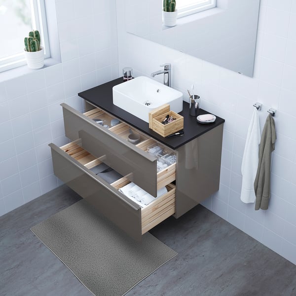 Godmorgon Kast Voor Wastafel Met 2 Lades Hoogglans Grijs 100x47x58 Cm Ikea