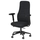 Deze afbeelding toont een zwarte GRÖNFJÄLL bureaustoel, met een ergonomisch ontwerp en verstelbare armleuningen, geschikt voor comfort tijdens lange werkuren.