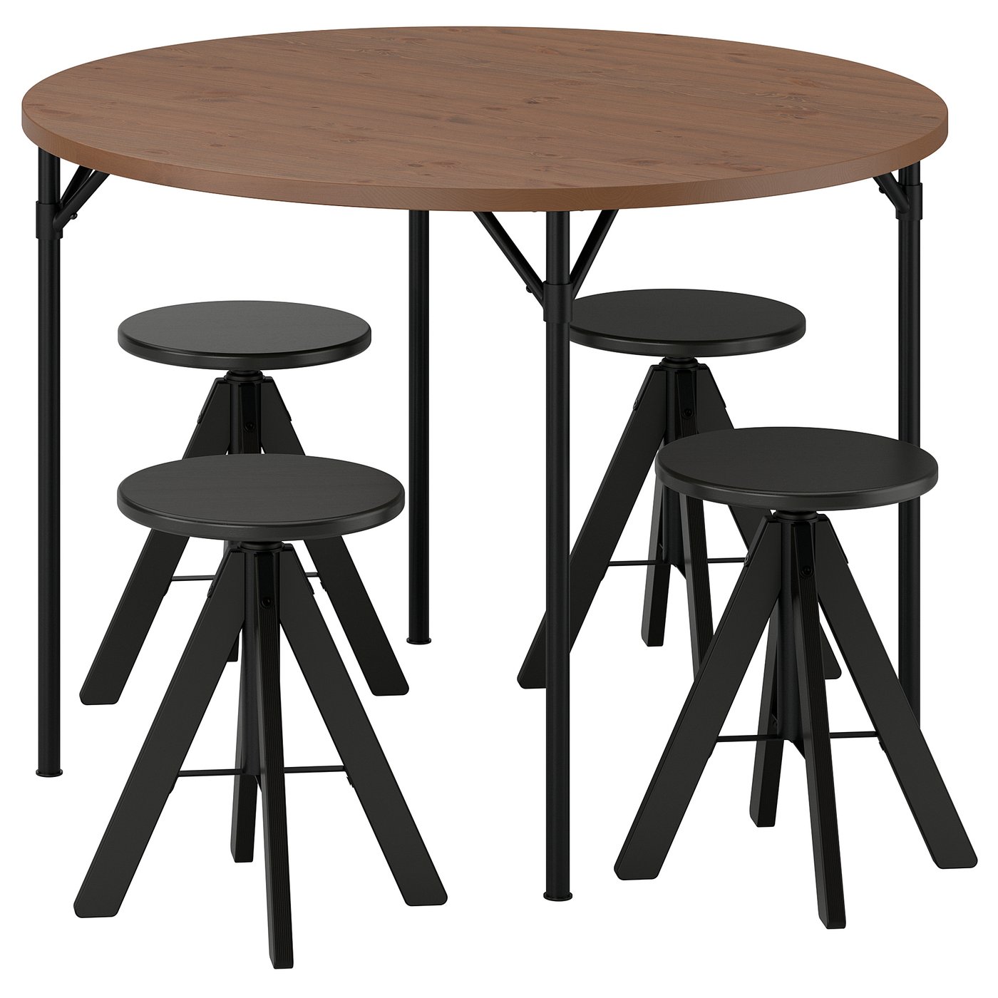 GRÖTÅN / GRÖTÅN Tafel en 4 stoelen grenen bruin gelazuurd/zwart 105 cm