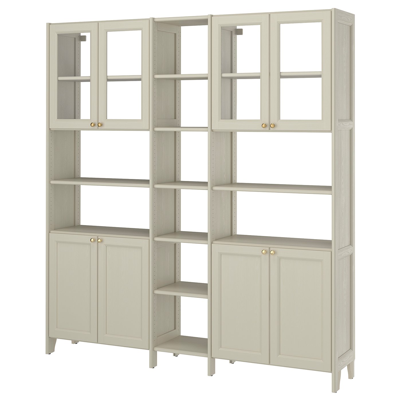 GULDDRAGARE Opbergcombinatie, beige helder glas/met deuren met planken, 200x37x216 cm