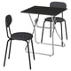 Zwarte GUNDE tafel en stoelen set. Modern, opvouwbaar ontwerp. Stalen frames, stoelen van textiel. Ruimtebesparend, gemakkelijk schoon te maken.
