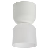 Witte moderne plafondlamp, cilindrische vorm, strak design, gemaakt van gerecycled polycarbonaat en polypropyleen kunststof.