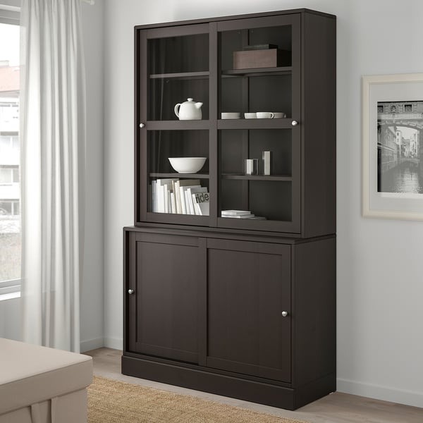 Havsta Opbergcombi M Vitrineschuifdeuren Donkerbruin 121x47x212 Cm Ikea