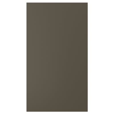 Een donkerbruin HAVSTORP-meubelpaneel met vloeiende, rechte lijnen en een kern van vezelplaat, voor een strak, modern design.