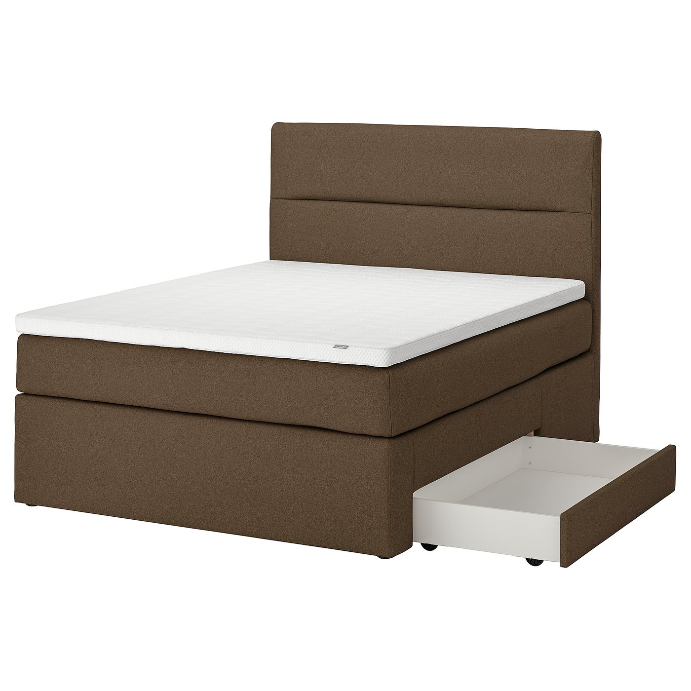 HEMFJÄLLET Boxspring met opberger Valevåg middelhard/Norrsele Tonerud donkergrijs-bruin 140x200 cm
