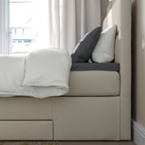 HEMFJÄLLET Boxspring met opberger, Valevåg stevig/Nordberget Odensvi lichtbeige, 140x200 cm